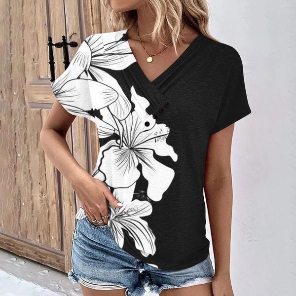 Frauen T-Shirts lässig Sommerdruckbluse Top für 2024 Frauen V-Ausschnitt Kurzarm Crop Tops Mode Ladies Bohemian Beach Tee T-Shirt