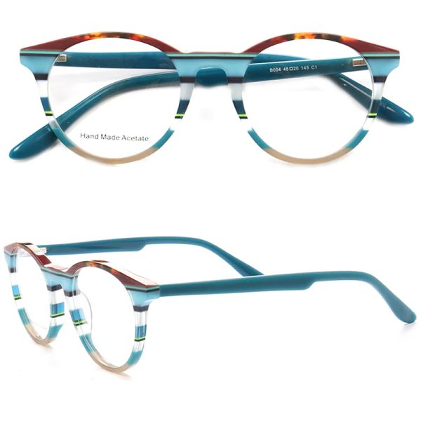 Rahmen Frauen runde Brillen Frames Männer Vintage Mode optische Brille Frames gestreifte Brillen verschreibungspflichtige Brille Blau rosa rot