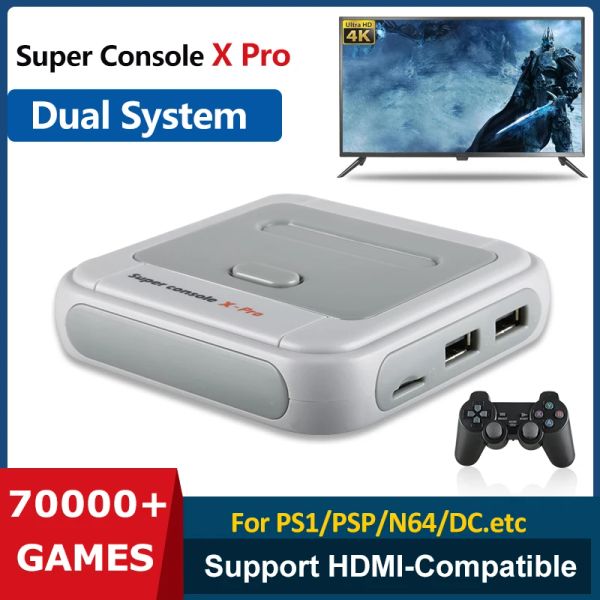 Konsollar Süper Konsol X Pro Retro HD WiFi Mini TV Video Oyun Oyuncusu PSP/PS1/N64/DC Oyunları Çift Sistem Yerleşik 70000+ Klasik Oyunlar