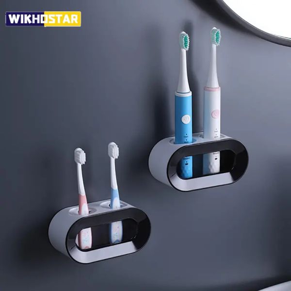 Cabeças Wikhostar elétrico escova de dentes montado na parede Monta de orifício duplo escova de dentes de escova de armazenamento de armazenamento banheiro