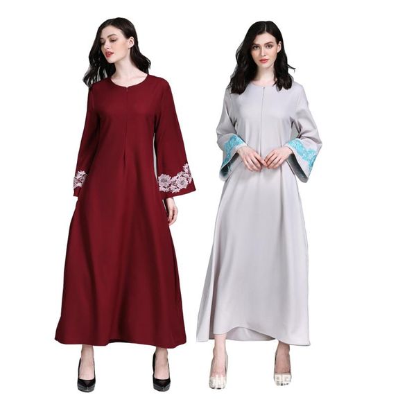 Frauen Dubai Abaya Muslim Kleid Islamische Kleidung Stickerei Rüschen Flare Ärmel