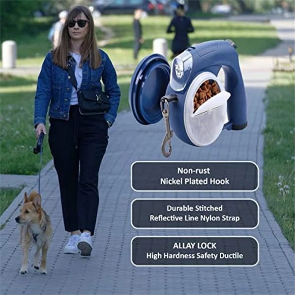 Collari nuovi cani retrattili guinzaglio 13ft Pet walking guinzaglio Luce a LED, supporto per sacchetto per cacca, ciotola alimentare, tazza d'acqua per piccoli cani mediocri