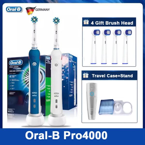 Teste oralb Electric Dente Scrofano Pro4000 3D Cross Action Clean 4 Modalità Smart Timer Sensore di pressione Visibile Recargo Spazzola dente Pro4