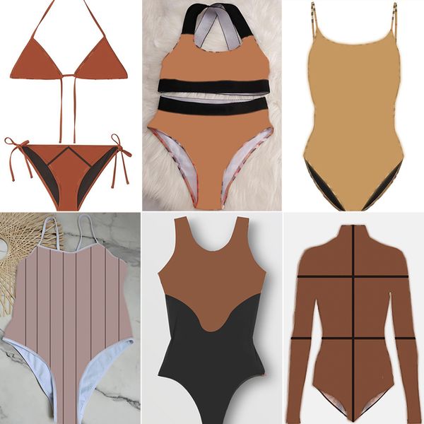 Designer de moda garotas biquíni define listras quente cartas de roupas de banho feminino monokini maiô sexy clássico marrom uma peça de banheira de maiô de push up tonzelas sutiã