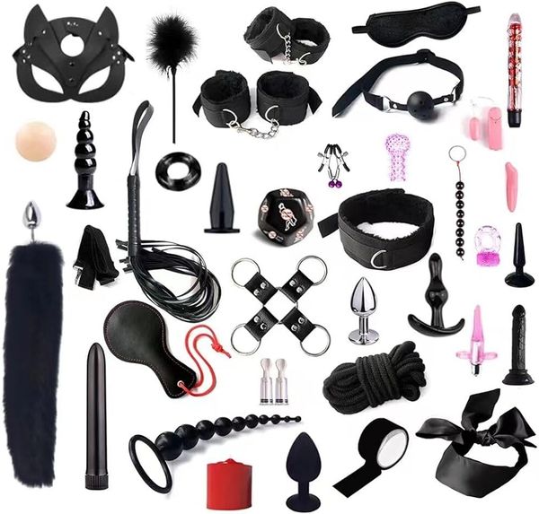 Toys da 37 pezzi di sesso vincolati Accessori per attrezzatura Accessori manette Gag sesso bavaglio bdsm coppie giocattoli per adulti kit vincolato Kit per adulti Restensione del lettino per adulti Nipple
