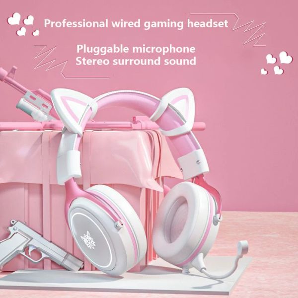 Ohrhörer Neue x10 weiß rosa Katzenohr -Ohr -Kabel -Kabel -Kabel -Cüde -Mädchen -Computerspiel -Headset HD Mic Stereo Surround Headset