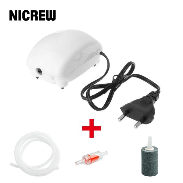 Accessoires Nicrew Aquarium Air Pump Fischtank Mini Kompressor Einzelauslass mit Scheckventilrohr Wasserzubehör 110V 220 V 2.5W