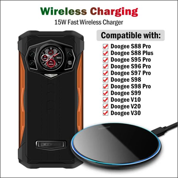Chargers Qi 15W Fast беспроводная зарядка для Doogee S98 S99 S100 S95 S97 S88 S89 PRO прочное беспроводное зарядное устройство для Doogee V10 V20 V30