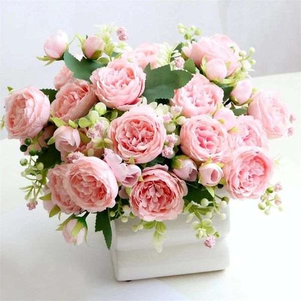 Декоративные цветы 32 см розовый розовый шелковый букет пион искусственный сад