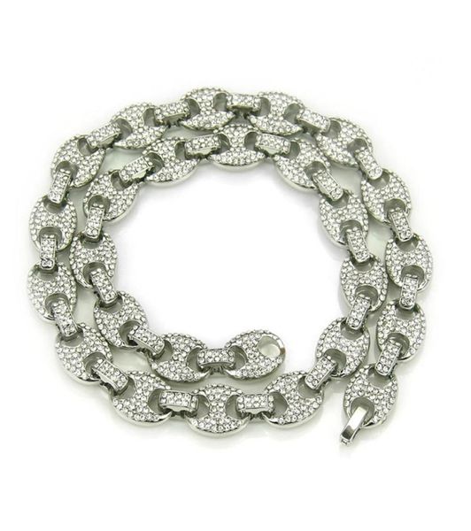 Hip Hop 12mm Gold Silber Farbfarbe vereiserte Puff Marine Anchpr Chain Link Bling Halskette für Männer 291 J26601199