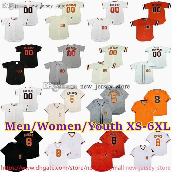 Custom XS-6XL Movie Throwback Baseball Jersey 8 Cal Ripken Jr. 5 Брукс Робинсон Эдди Мюррей Фрэнк Робинсон Джим Палмер Майк Мусина BJ Surhoff Rick Dempsey Jerseys