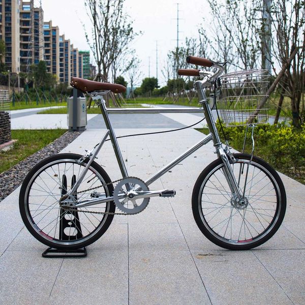 Bisikletler 20 inç bisiklet retro çelik çerçeve vintage mini gidip tek hız sepet bayan çocuk bisiklet parçaları y240423