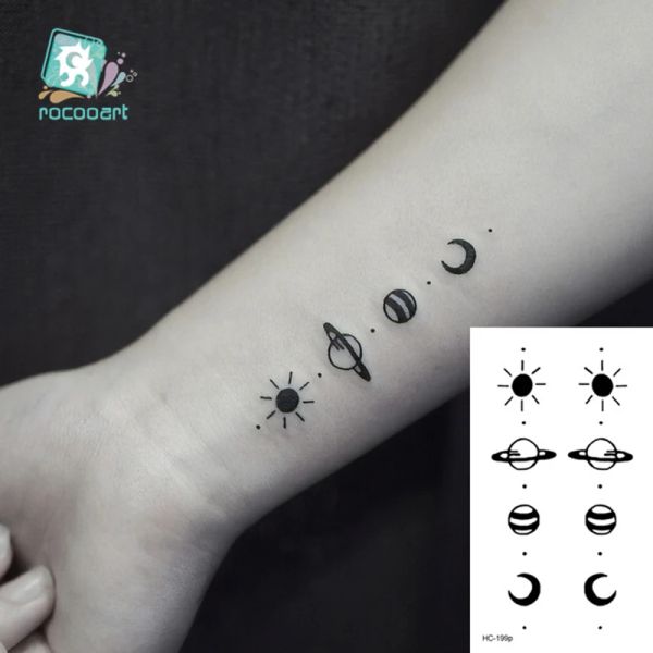 Tattoos 1 PC Geometrische Planet Mode Frauen Temporär Tattoo Aufkleber Wassertransfer Tattoo Minimalist Smon Sun Moon Design falsches Tattoo