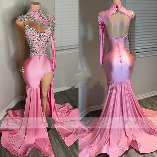 NEU SCHLITTER PINK PROM Kleider 2024 für schwarze Mädchen Langhülle funkeln