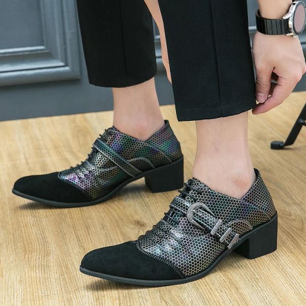 British Style Men designer Luxury Dress Scarpe Oxfords Genuine Scarpe Formali italiane Man Party Classic Black High Heel