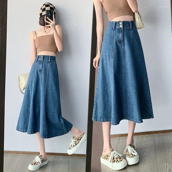 Skirts Streetwear Lady Denim Gonna a medio lunghezza Donne molte dimensioni Casual High Wel Slim Jeans Corean Mandation Drop