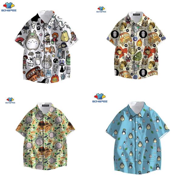 Hayao Miyazaki mein Nachbar Totoro Herren -Shirt temperiert weg Hawaiian 3D Print Sommer Casual Beachs Kurzarm 220322 Hort Leeve