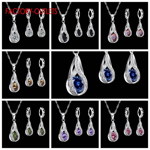 Set 925 gioielli da sposa a nego in argento sterling set romantico rotondo round cz cristallo femminile femminile fidanzamento anniversario all'ingrosso