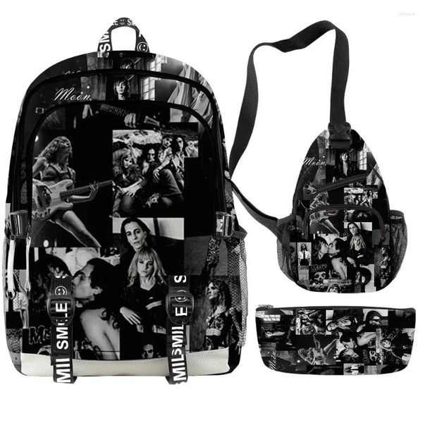 Backpack Harajuku Funny Maneskin 3D Impresso 3pcs/Definir bolsas escolares para estudantes Multifunction Travel Bag Saco de lápis Case