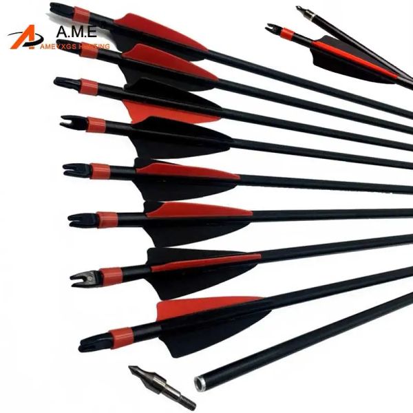 Arrow 6pcs 30 inç SP500 Okçuluk Fiberglas Ok Fleche Çelik Plastik Tüyü Yürür Bow Camping Kamp Çekim Aksesuarları