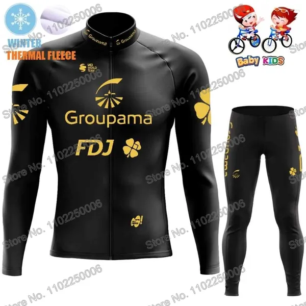 Set da corsa per bambini Golden FDJ Team 2024 Abbigliamento ciclismo inverno inverno set maniche lunghe per biciclette per biciclette per biciclette MTB MTB