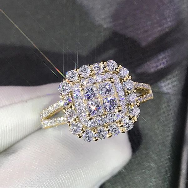 Bands Huitan Elegant quadratische Ringe für Frauen Luxus asphaltiert funkelnde Kubikzironia Hochzeit Engagement Brautschmuck Heiße Verkauf