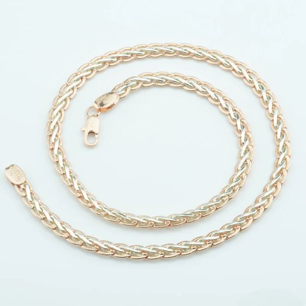 Halsketten fj 7mm Breite Männer Frauen Unisex Weiß gemischt 585 Roségold Farbe geflochtene Weizenkettenketten Schmuck 50 cm