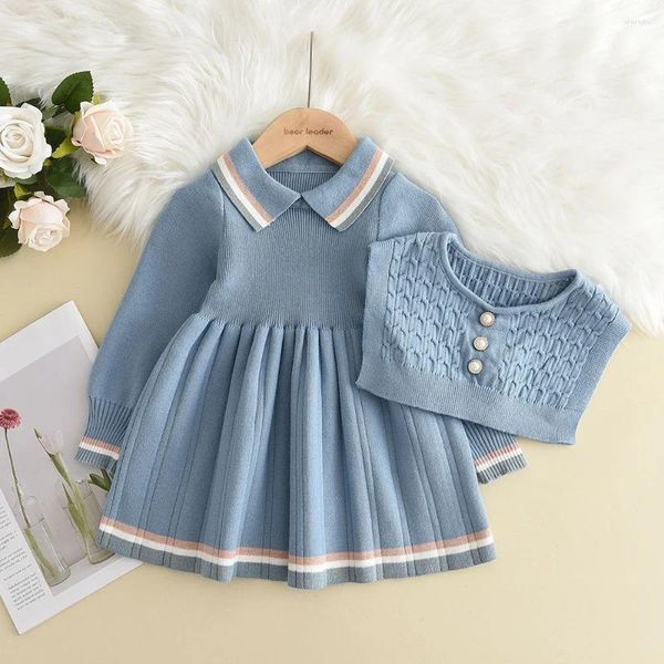 Abiti da ragazza Bear Leader Autumn Inverno Girl Sighion Abito a maniche lunghe Stripe Festa Baby Retro Knitting Wool Casual Vestidos