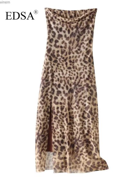 Abiti sexy urbani edsa da donna con stampa leopardo in tulle abito midi senza spalline da abiti lunghi in vita alta per la spiaggia estiva stylel2404