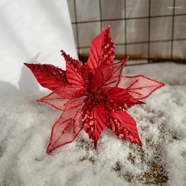 Fiori decorativi natalizi a fiore artificiale paillettes finte accessori per ghirlanda per matrimoni feste per la casa decorazioni alberi ornamenti