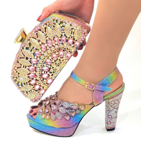 2024 Frauen Damen echtes Leder Sommer Sandalen klobige High Heels Glas Pfauen Strass und Peep-Toe Diamond mit Handtasche Hochzeitsplattform Schuhe Schnalle Größe 37-43