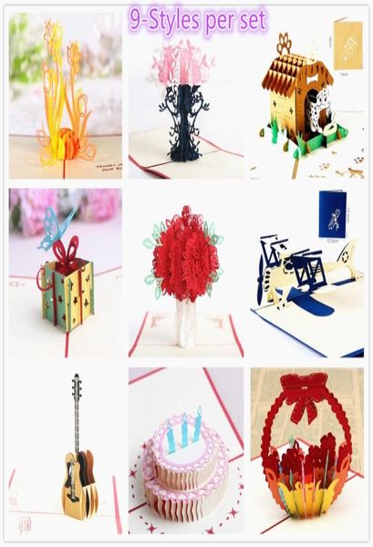 9 pacchetti di festa di compleanno per feste di compleanno Laser Cut Birthday Inviti 3D Card Card Card Cards Pop Up Wedding Congratulazioni CA5842767