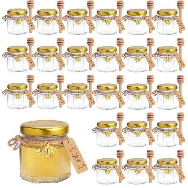 Bottiglie di stoccaggio 1,5 once mini vetro barattoli di miele esagono piccolo alla rinfusa per baby shower bomboniere piccoli matrimoni e feste