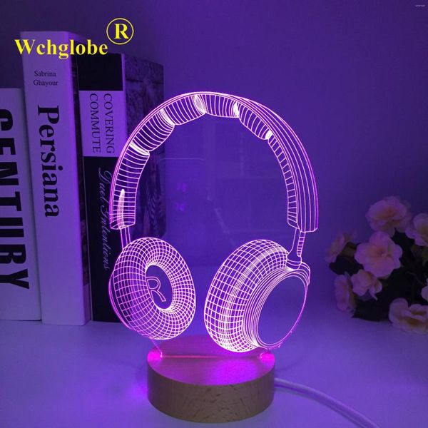 Luci notturne in legno auricolare cuffia auricolare lampada illusione lampada monitor monitoraggio aurico