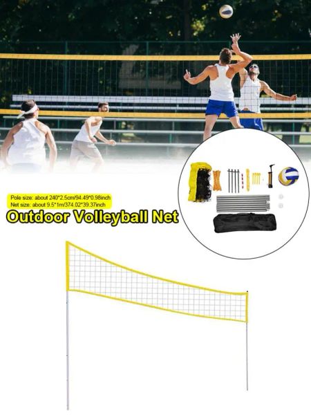 Volleyball Outdoor Portable Volleyball Rede dobrável de vôlei ajustável Badminton Tennis Net com poste para o Beach Grass Park Outdoor