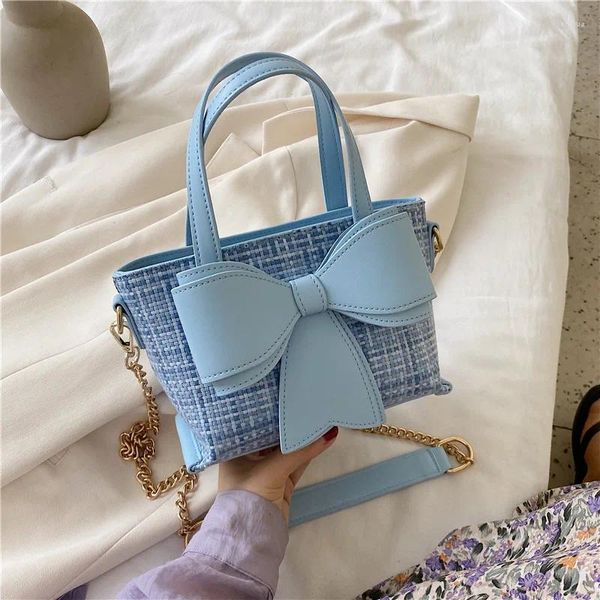 Bag Damenhandtasche 2024 Trendige blaue Schulter süße Leder -Crossbody -Taschen für Frauen Mode Bow Messenger kleine Tasche