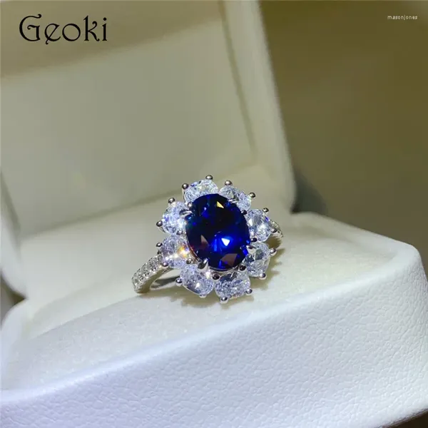 Anelli a grappolo argento 925 originale 2 brillante taglio di diamante test oltre blu oval moissanite nucleo nuziale ragazze adolescenti