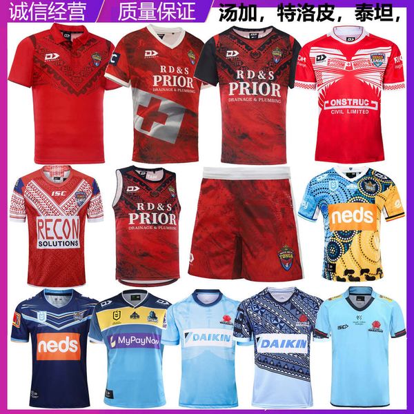 Men Jersey 22 Tonga nrl Inglês Titan Troppy Principal de manga curta de t-shirt shorts pólo shorts Treinamento de tanques