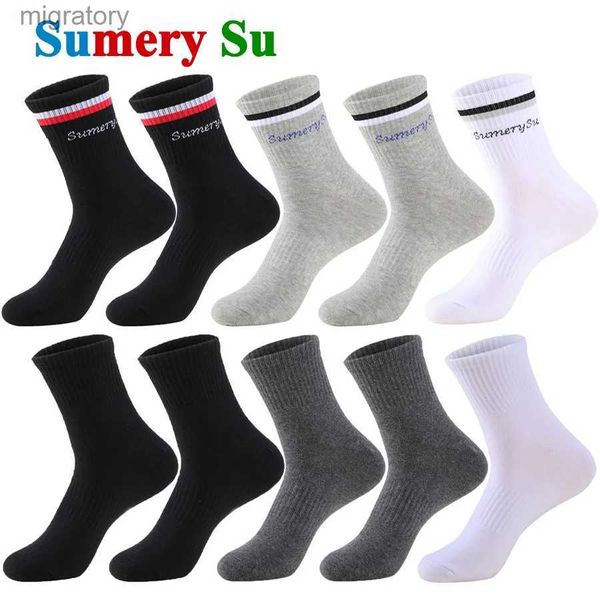 Herrensocken farbige Baumwolle atmungsaktive Herren Sportsocken lässige Long Socken 3 Stile hochwertige Outdoor Running Mens Geschenke YQ240423