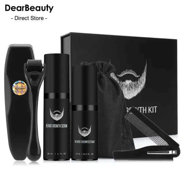 SHAMPOOCONDICIONADOR 4PCS/conjunto Kit de crescimento de barba Men Men Ensagador de cabelo grosso mais espesso de óleo Nutrição Licitação de licenças Crescimento do condicionador com atendimento de pão de rolo