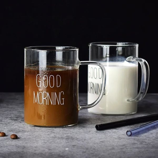 500 мл Good Morning Glass Mug Mug Coffee Milk Tumbler Tumbler с прозрачным подарком для домашнего подарка для детей для детей установлен 240418