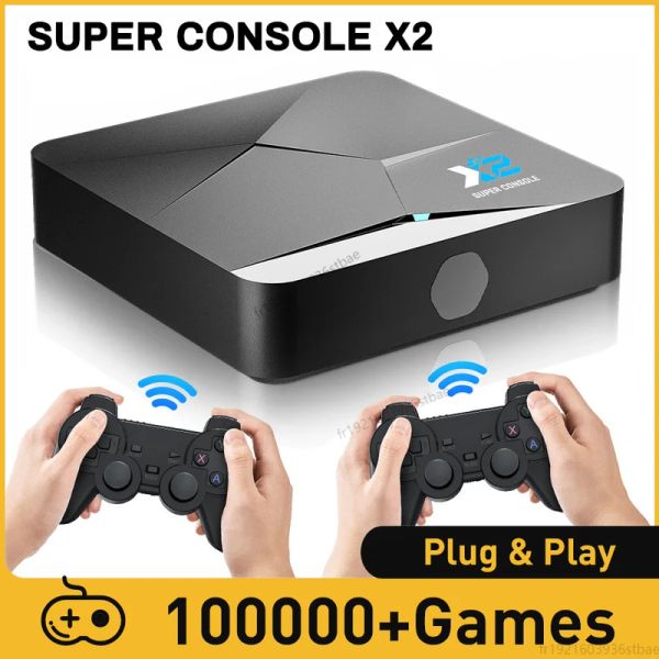 Consoles Super Console X2 4K Portátil Video Game Console 100000 Retro Game 70 Simulador opcional PSP/PS1/SEGA Saturno com controlador