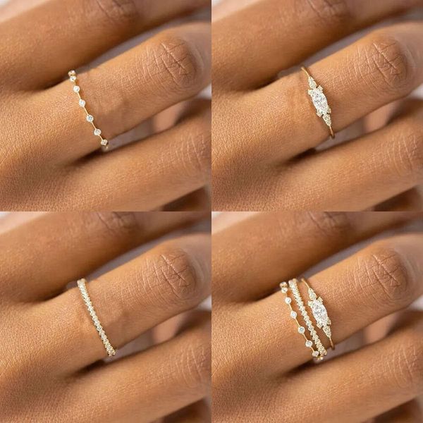 Pequeno anel minúsculo conjunto para mulheres cor de ouro cúbica zircônia midi anéis