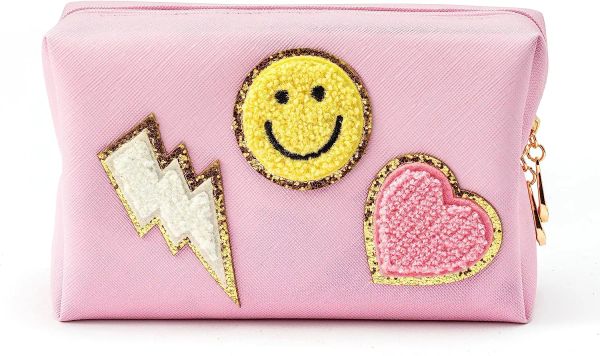 Custodie preppy patch per piccola borsa da toeletta sorriso fulmine cuore in pelle portatile sacca cosmetica impermeabile borse di conservazione quotidianamente
