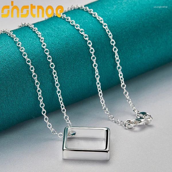 PENDANTI 925 Sterling Silver Square Circle Neccante Necklace Chain da 16-30 pollici per il fidanzamento delle donne Gioielli Fashion Charm