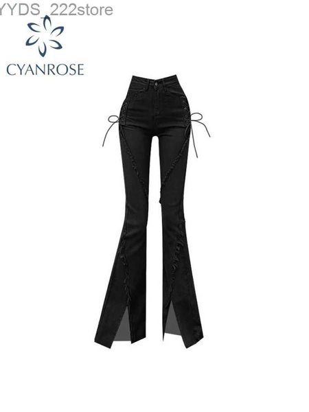 Jeans feminino jeans preto jeans vintage cintura baixa dividir calças de rua moda calça casual calças femininas jeans apertadas yq240423