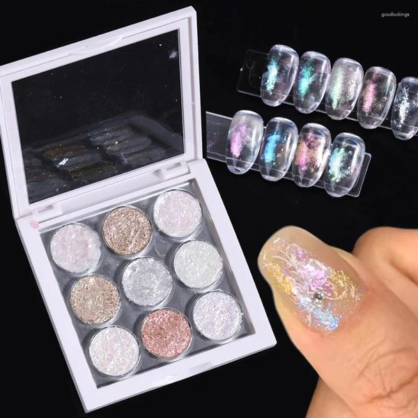 Glitter da unha Aurora Opal Art brilho 9 cores Solid Fina Flace Crystal esfregando em pó pigmento japonês estilo coreano DIY Manicure brilhante