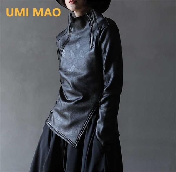 Umi Mao Dark Yamamoto Style Irregolare Collar Diagonale Fede in pelle Fucina Fetta Femala Femmina Nera Giacca gotica nera Y2K 2205472431