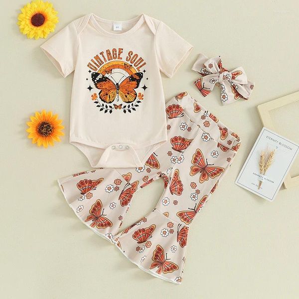 Set di abbigliamento 2024-12-30 Lioraitiin Born Girl Girl Outfit Butterfly Soul Vintage Shor Short Short Short Filare Pants Case Adabone Summer Clothes