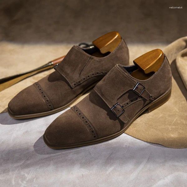 Scarpe eleganti maschi casual formale doppio monaco cinturino giallo marrone uomo genuino stile matrimonio di lusso di lussuoso uomo in pelle scamosciata oxford